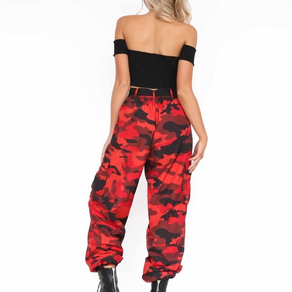 Red Camo Women's Cargo Pants - Picture 2 of 6